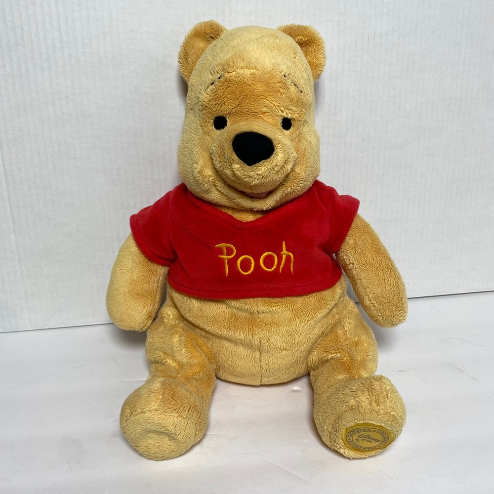 Disney Store Winnie the Pooh Plush 16" Red Shirt Stuffed Toy‎ Genuine Authentic